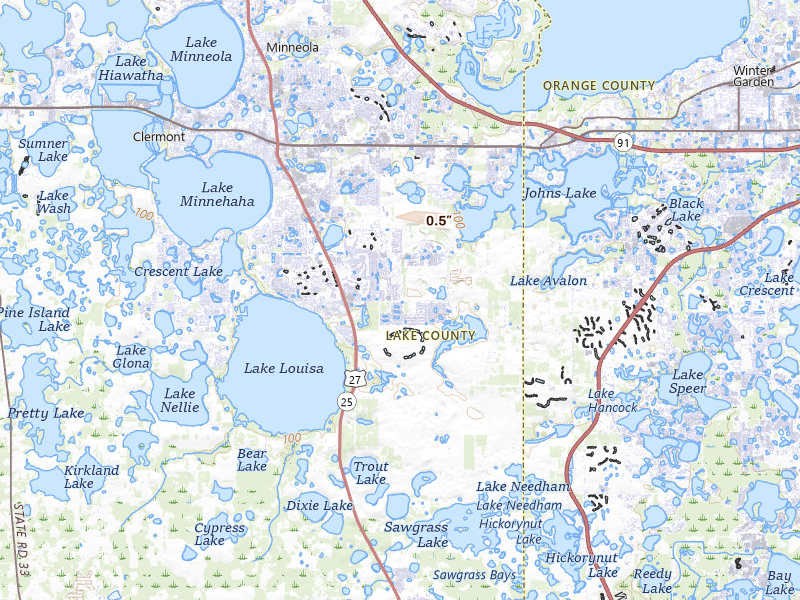 Radar-estimated hail-size map of the storm over Clermont, FL on Jul 4, 2026