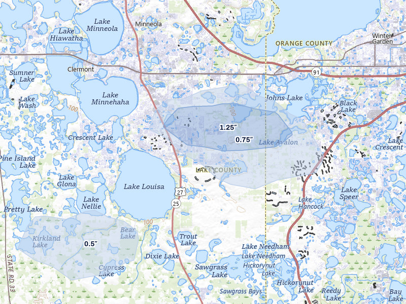 NEXRAD radar-signature map of the hail over Clermont, FL