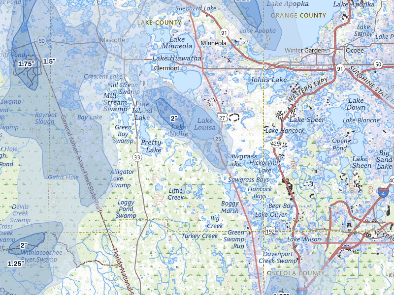 NEXRAD radar-signature map of the hail storm over Clermont, FL on Aug 19, 2026