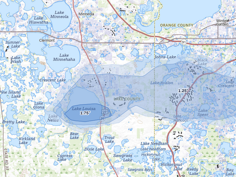 NEXRAD radar-signature map of the hail storm over Clermont, FL on Aug 29, 2026