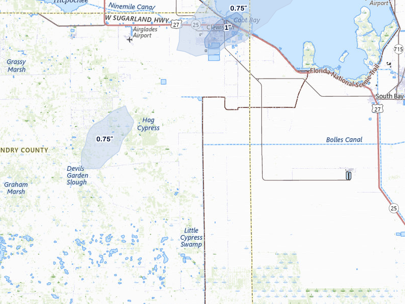NEXRAD radar-signature map of the hail storm over Clewiston, FL on Jul 5, 2026