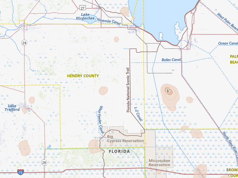 Radar-estimated hail-size map of the storm over Clewiston, FL on Aug 12, 2026