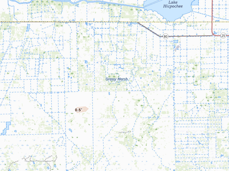 Radar-estimated hail-size map of the storm over Clewiston, FL on Aug 22, 2026