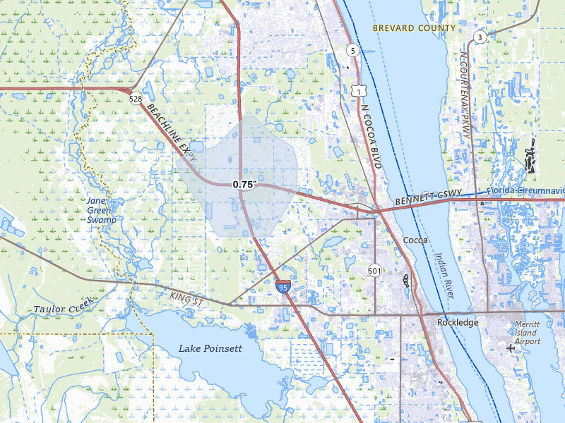 NEXRAD radar-signature map of the hail over Cocoa, FL