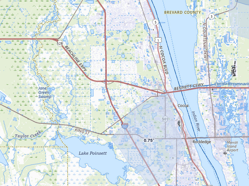 NEXRAD radar-signature map of the hail storm over Cocoa, FL on Jul 12, 2026