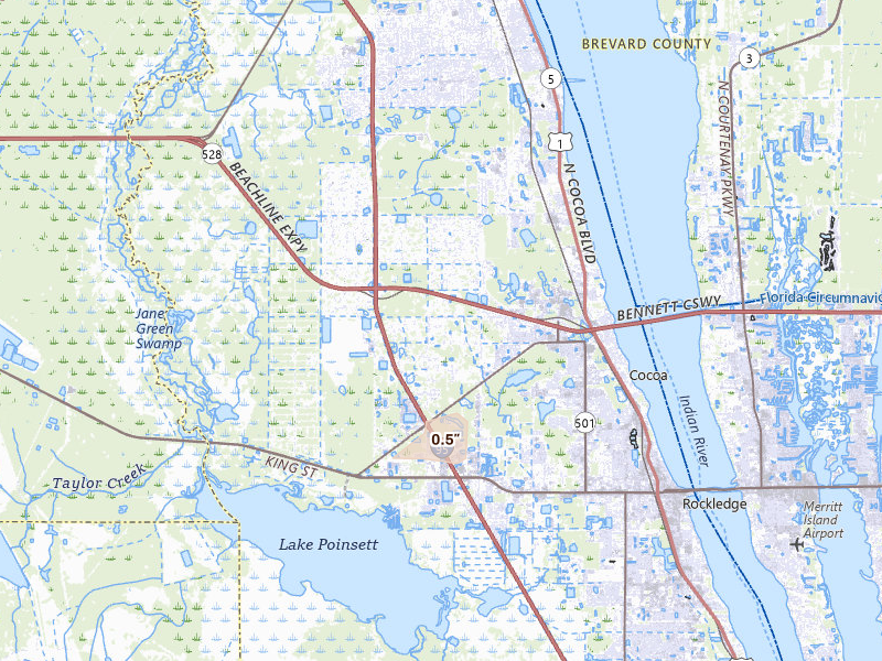 Radar-estimated hail-size map of the storm over Cocoa, FL on Aug 13, 2026
