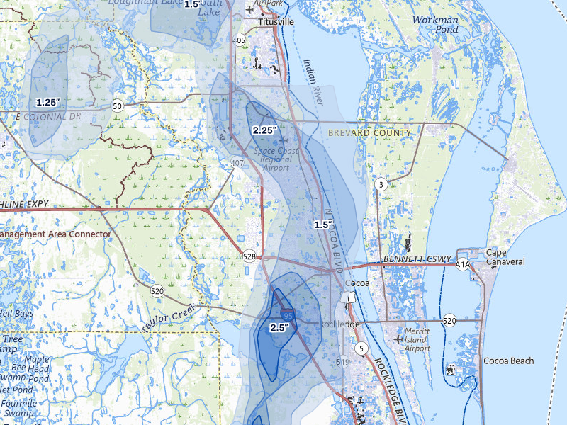 NEXRAD radar-signature map of the hail storm over Cocoa, FL on Aug 20, 2026