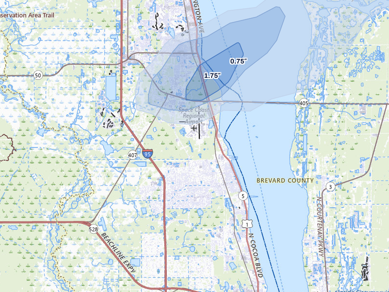NEXRAD radar-signature map of the hail storm over Cocoa, FL on Aug 22, 2026