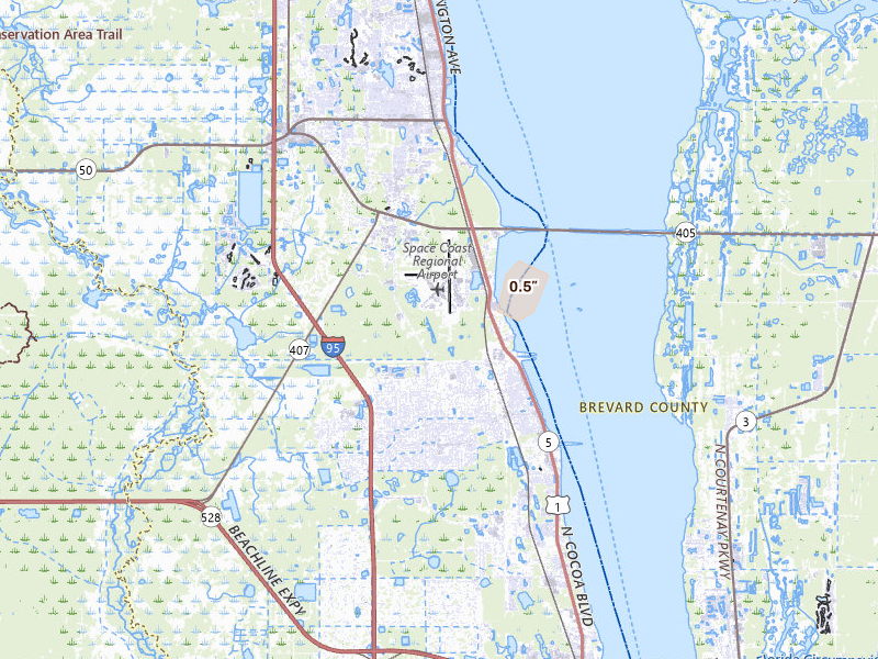Radar-estimated hail-size map of the storm over Cocoa, FL on Sep 5, 2026