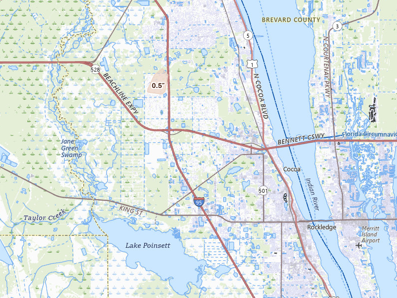 Radar-estimated hail-size map of the storm over Cocoa, FL