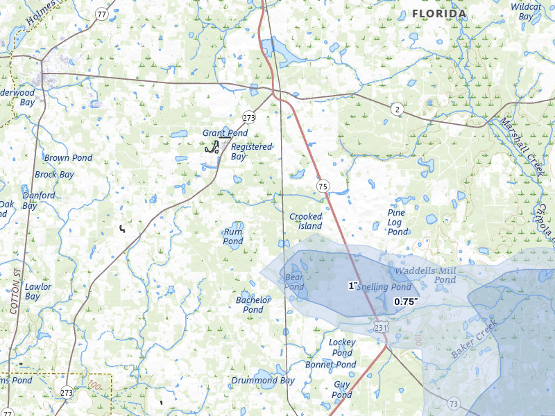 NEXRAD radar-signature map of the hail storm over Cottondale, FL on May 8, 2026