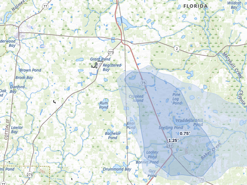 NEXRAD radar-signature map of the hail storm over Cottondale, FL on Jun 1, 2026