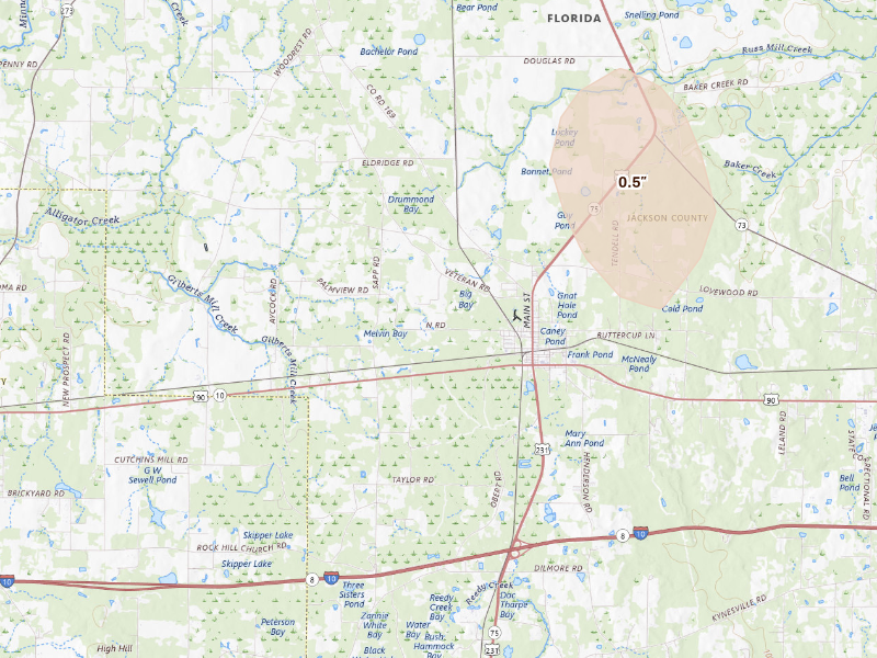 Radar-estimated hail-size map of the storm over Cottondale, FL
