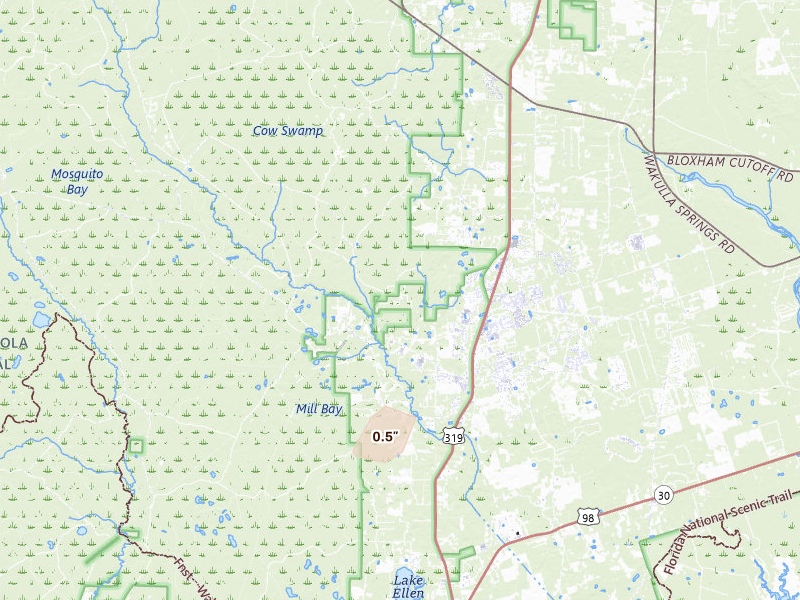 Radar-estimated hail-size map of the storm over Crawfordville, FL