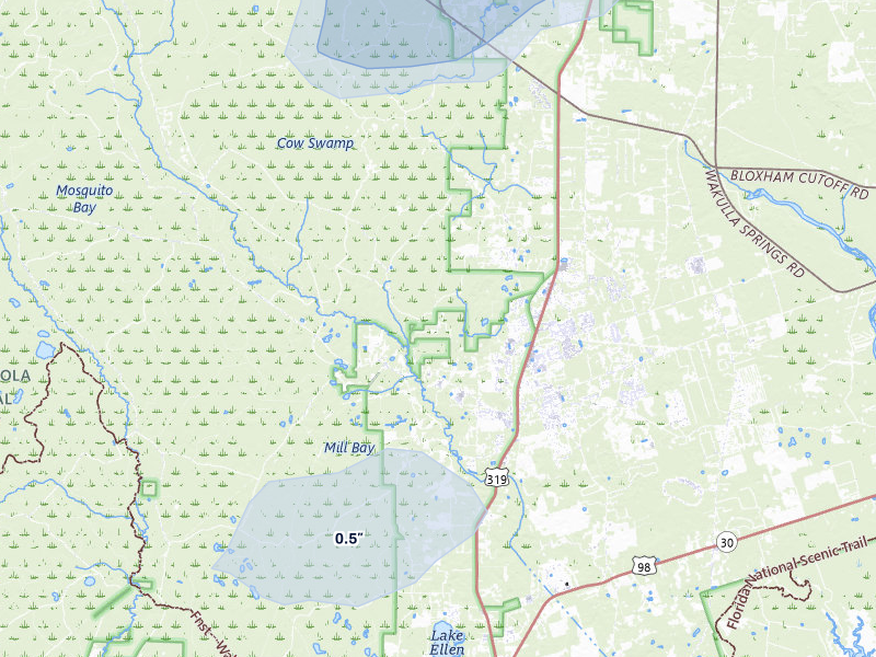 NEXRAD radar-signature map of the hail storm over Crawfordville, FL on Jul 11, 2026