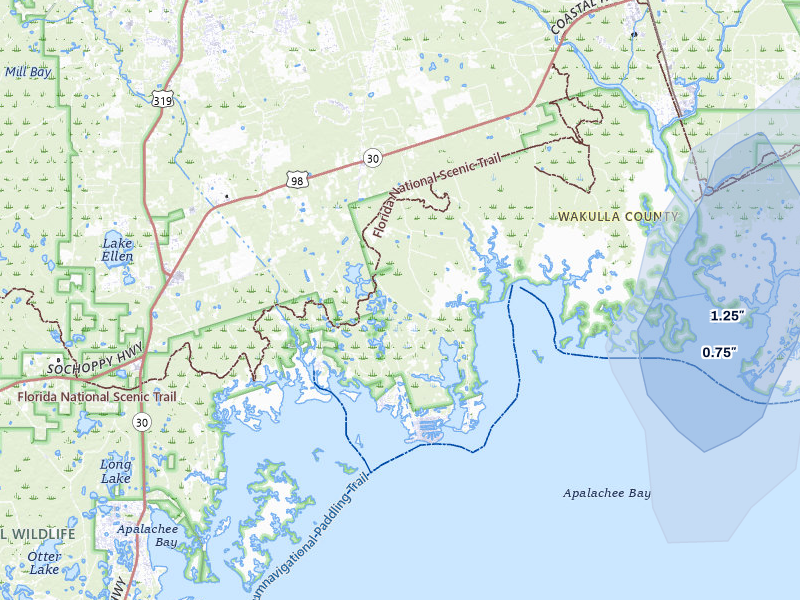 NEXRAD radar-signature map of the hail storm over Crawfordville, FL on Aug 23, 2026