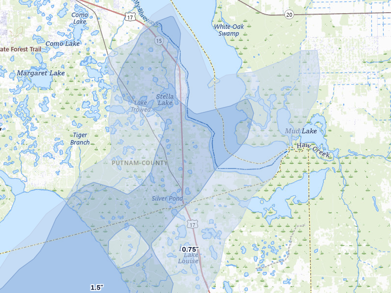 NEXRAD radar-signature map of the hail over Crescent City, FL