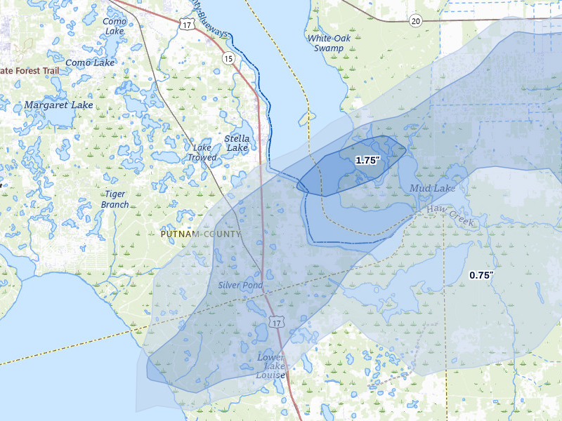 NEXRAD radar-signature map of the hail storm over Crescent City, FL on Mar 16, 2026
