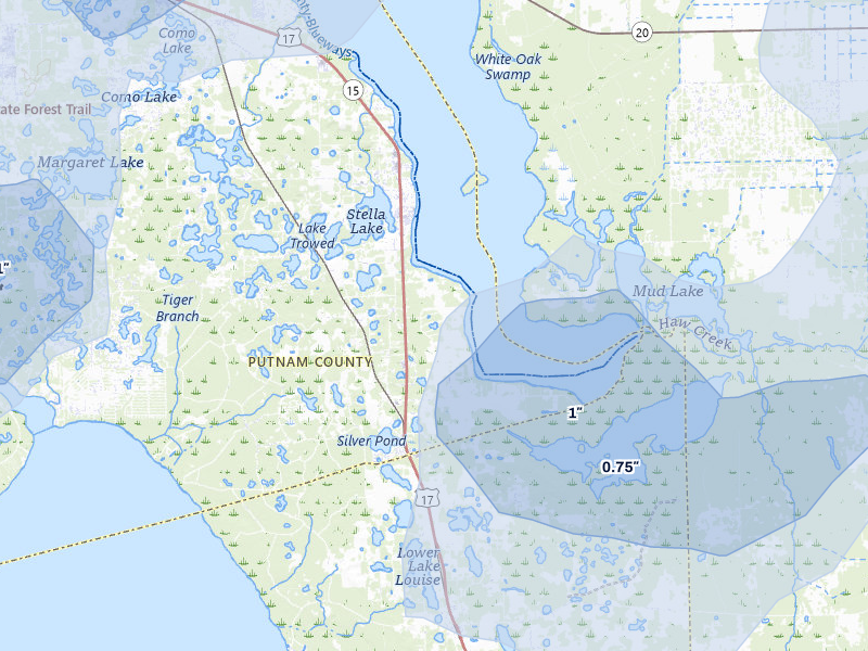NEXRAD radar-signature map of the hail over Crescent City, FL