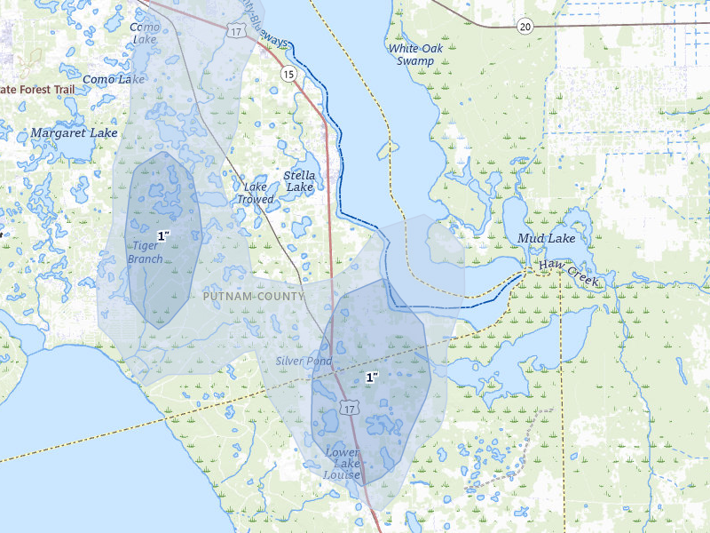 NEXRAD radar-signature map of the hail storm over Crescent City, FL on Jul 11, 2026