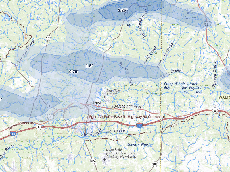 NEXRAD radar-signature map of the hail storm over Crestview, FL on May 7, 2026