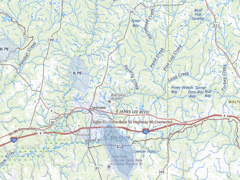 NEXRAD radar-signature map of the hail storm over Crestview, FL on Jul 6, 2026