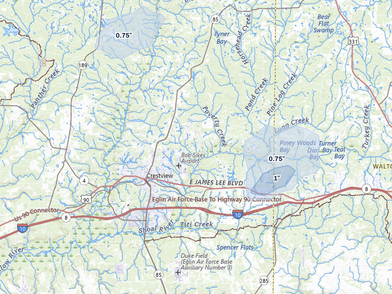 NEXRAD radar-signature map of the hail storm over Crestview, FL on Jul 10, 2026