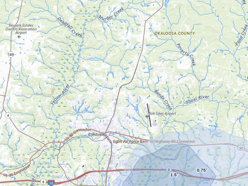 NEXRAD radar-signature map of the hail storm over Crestview, FL on Aug 17, 2026