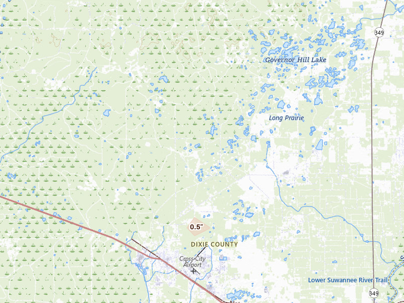Radar-estimated hail-size map of the storm over Cross City, FL on Jun 29, 2026