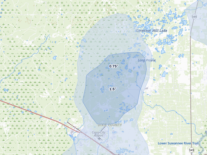 NEXRAD radar-signature map of the hail storm over Cross City, FL on Jul 11, 2026