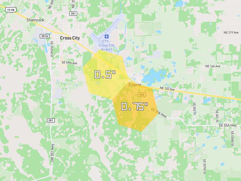 Hail map of Cross City, FL on Jul 11, 2026, hail up to 0.75"
