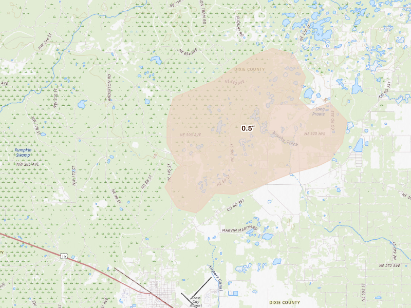 Radar-estimated hail-size map of the storm over Cross City, FL