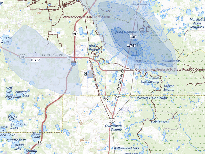 NEXRAD radar-signature map of the hail storm over Dade City, FL on Mar 5, 2026