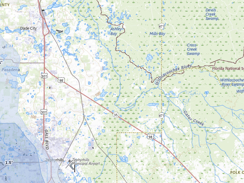 NEXRAD radar-signature map of the hail storm over Dade City, FL on Aug 14, 2026