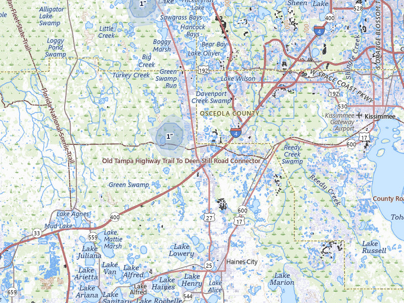 NEXRAD radar-signature map of the hail storm over Davenport, FL on May 16, 2026