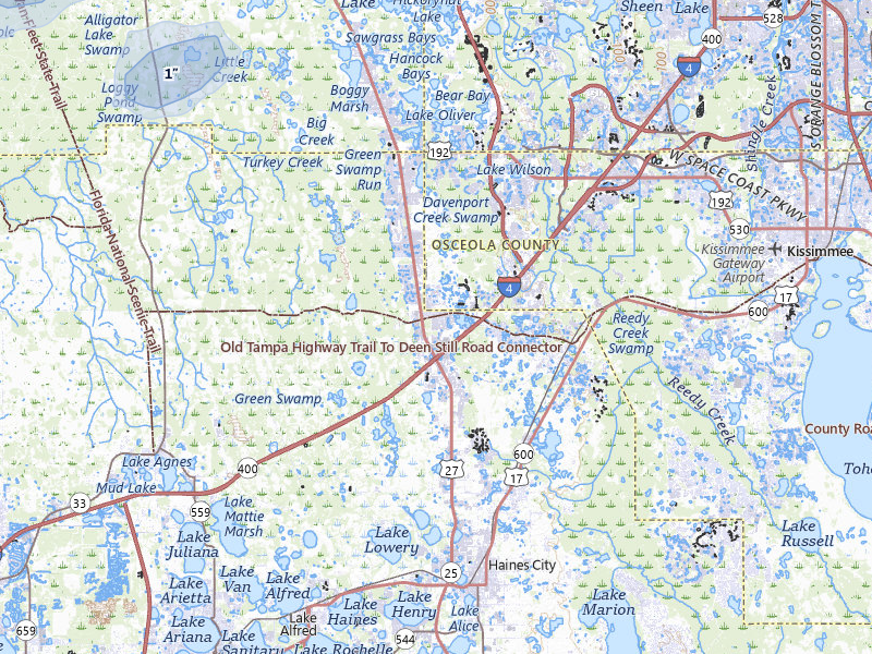 NEXRAD radar-signature map of the hail storm over Davenport, FL on Jul 8, 2026