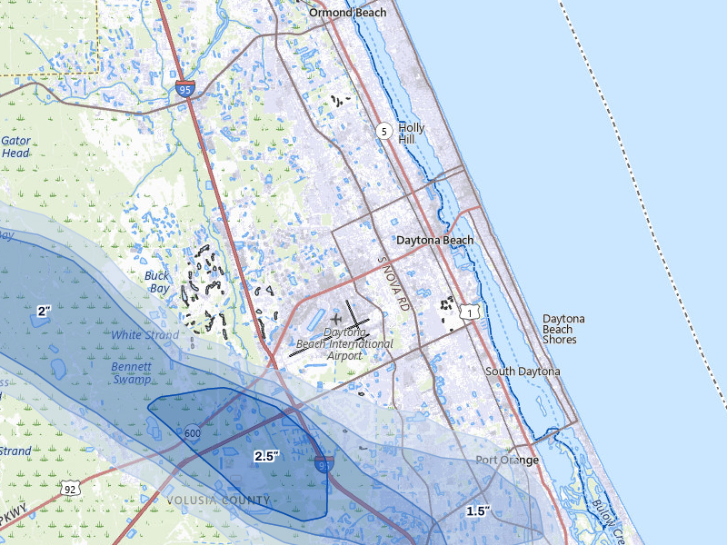 NEXRAD radar-signature map of the hail storm over Daytona Beach, FL on May 8, 2026
