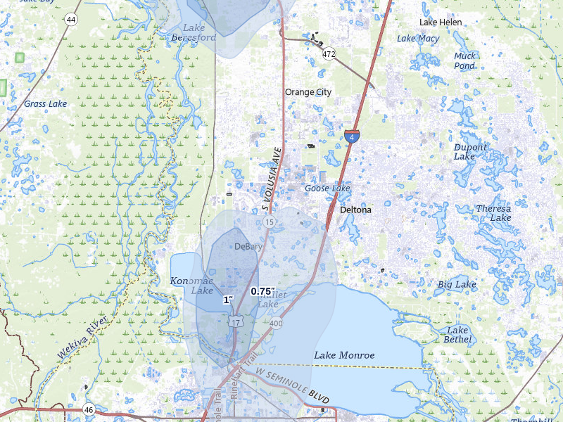 NEXRAD radar-signature map of the hail storm over Debary, FL on Jun 29, 2026