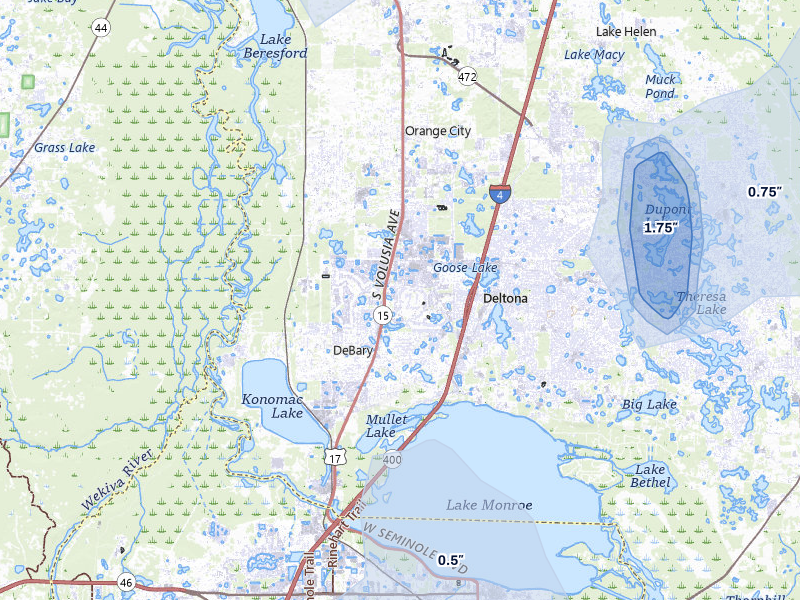 NEXRAD radar-signature map of the hail over Debary, FL