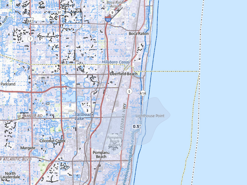 NEXRAD radar-signature map of the hail storm over Deerfield Beach, FL on Jul 26, 2026