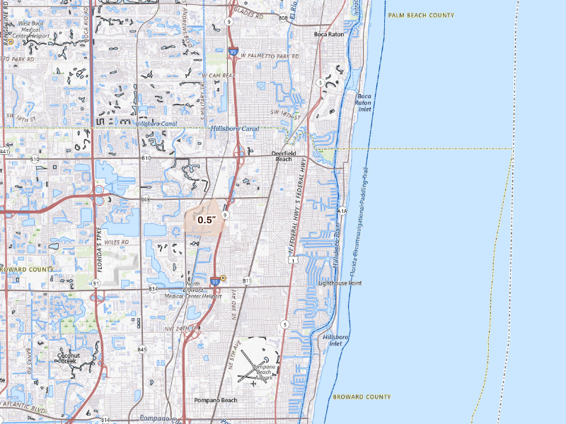 Radar-estimated hail-size map of the storm over Deerfield Beach, FL