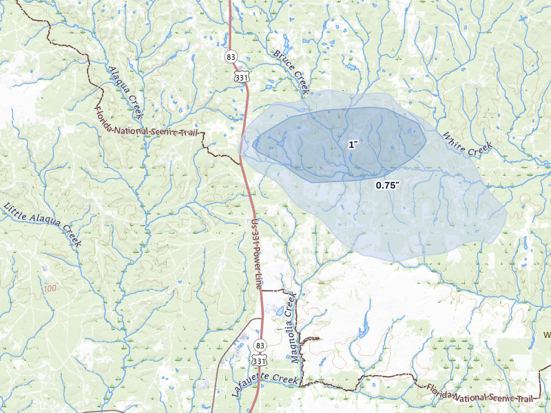 NEXRAD radar-signature map of the hail storm over Defuniak Springs, FL on Jun 1, 2026