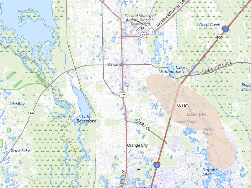 Radar-estimated hail-size map of the storm over Deland, FL