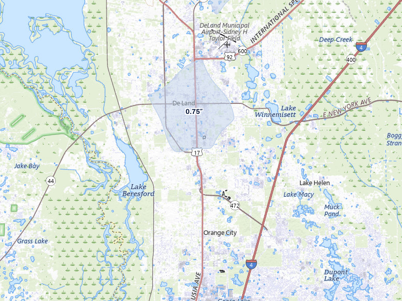 NEXRAD radar-signature map of the hail storm over Deland, FL on Jun 30, 2026