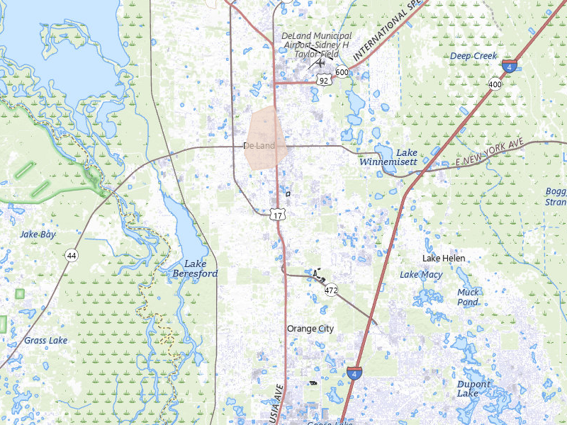 Radar-estimated hail-size map of the storm over Deland, FL on Jul 4, 2026
