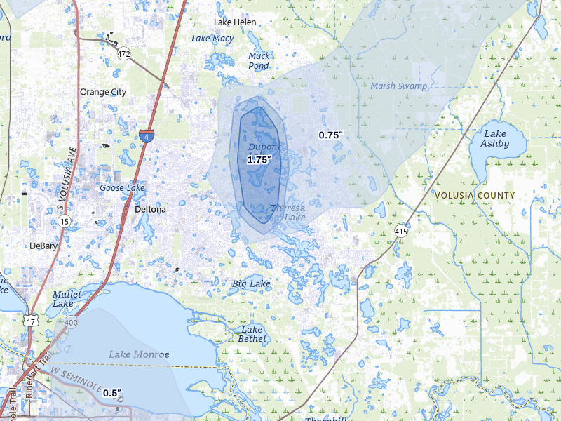 NEXRAD radar-signature map of the hail over Deltona, FL