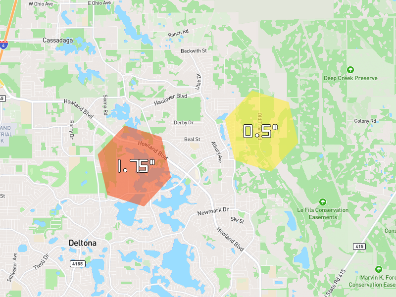 Hail map of Deltona, FL on Jul 4, 2026, hail up to 1.75"