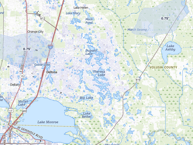 NEXRAD radar-signature map of the hail storm over Deltona, FL on Jul 7, 2026
