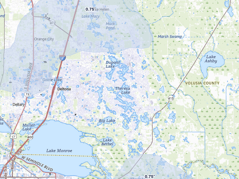 NEXRAD radar-signature map of the hail storm over Deltona, FL on Jul 30, 2026