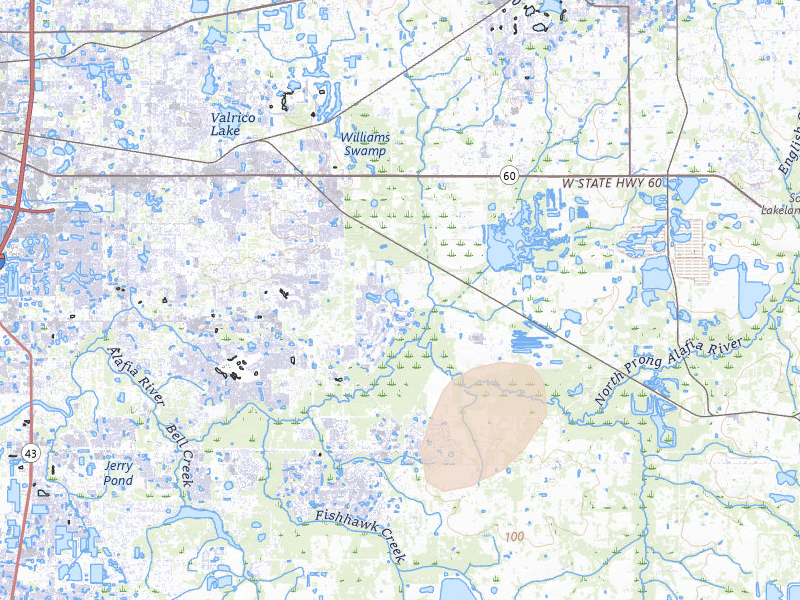 Radar-estimated hail-size map of the storm over Dover, FL on Mar 5, 2026